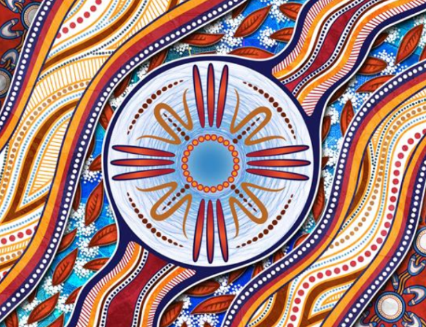 Aboriginal art featuring Western NSW Eye Health Partnership logo